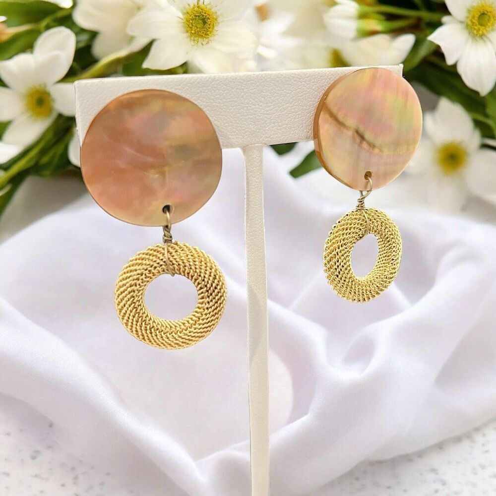 Vintage 1980s Clip On Earrings Shell Coastal Resort Gold Tone Dangle NOS - 3F - Picture 2 of 5